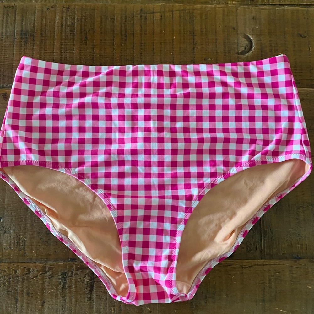 New with Tags J. Crew Preppy Pink Gingham Bikini Swim Bottoms, XL